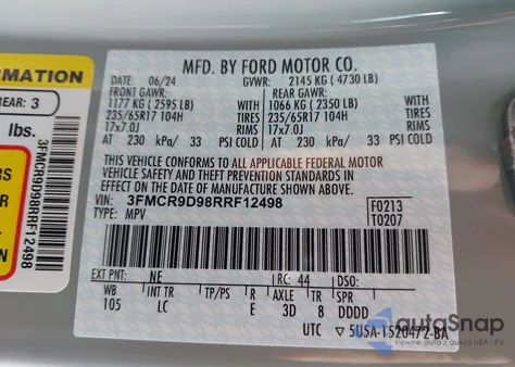 2024 Ford Bronco Sport Badlands from USA, damaged, VIN 3FMCR9D98RRF12498